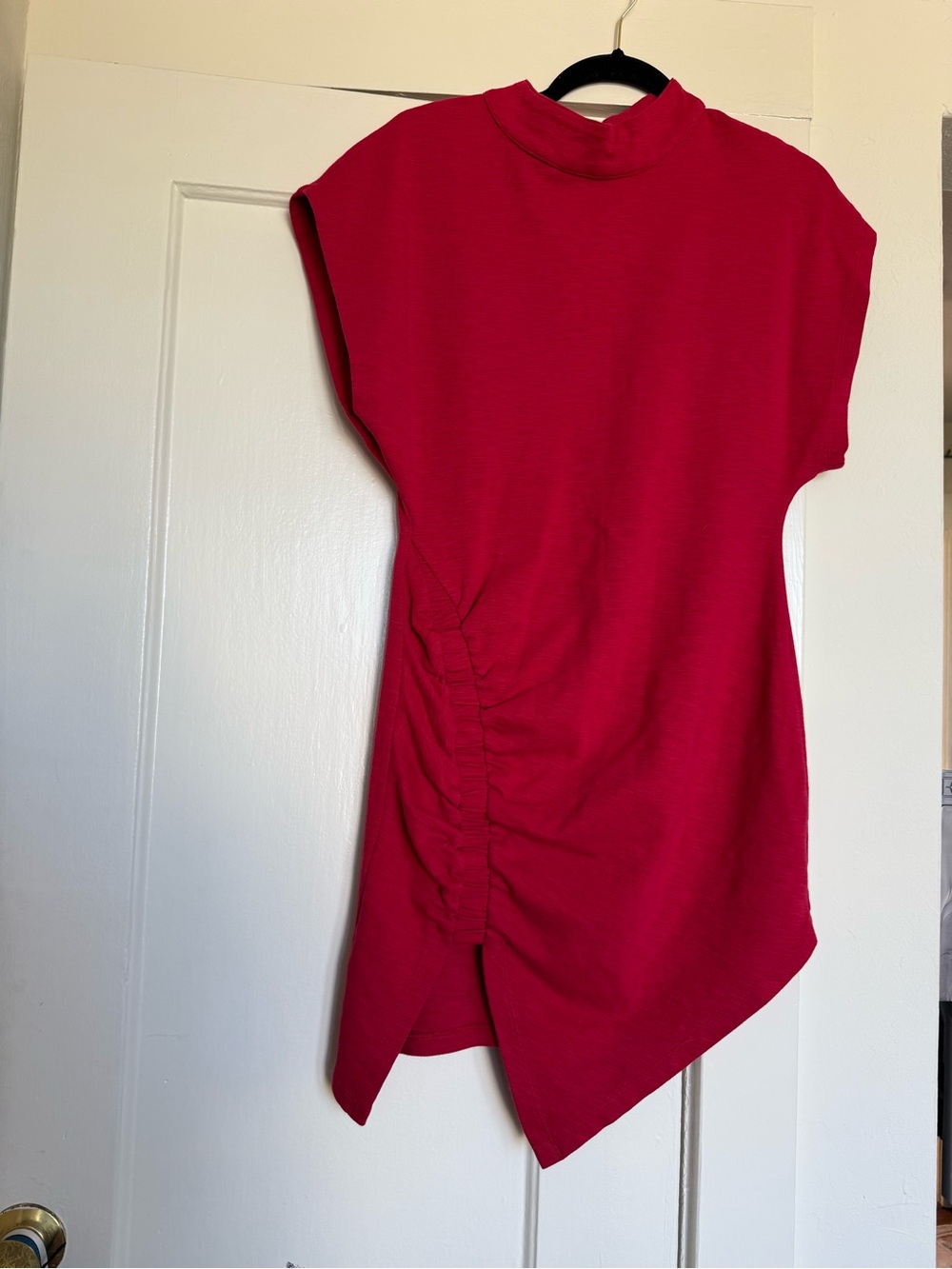 Free People Red Asymmetric Mock Neck Ruched Dress